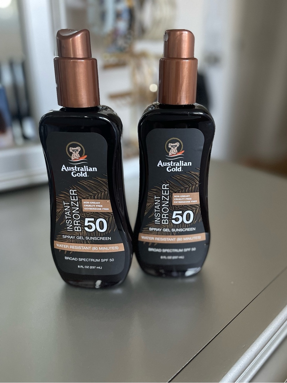 Australian Gold SPF 50 Instant Bronzer Sunscreen Spray Gel 8oz NEW (Exp 05/26)